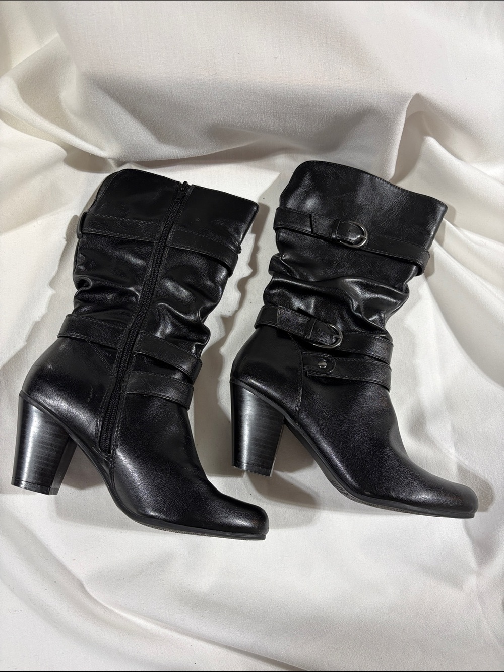 Kohl's Black Slouchy Mid-Calf Heeled Boots